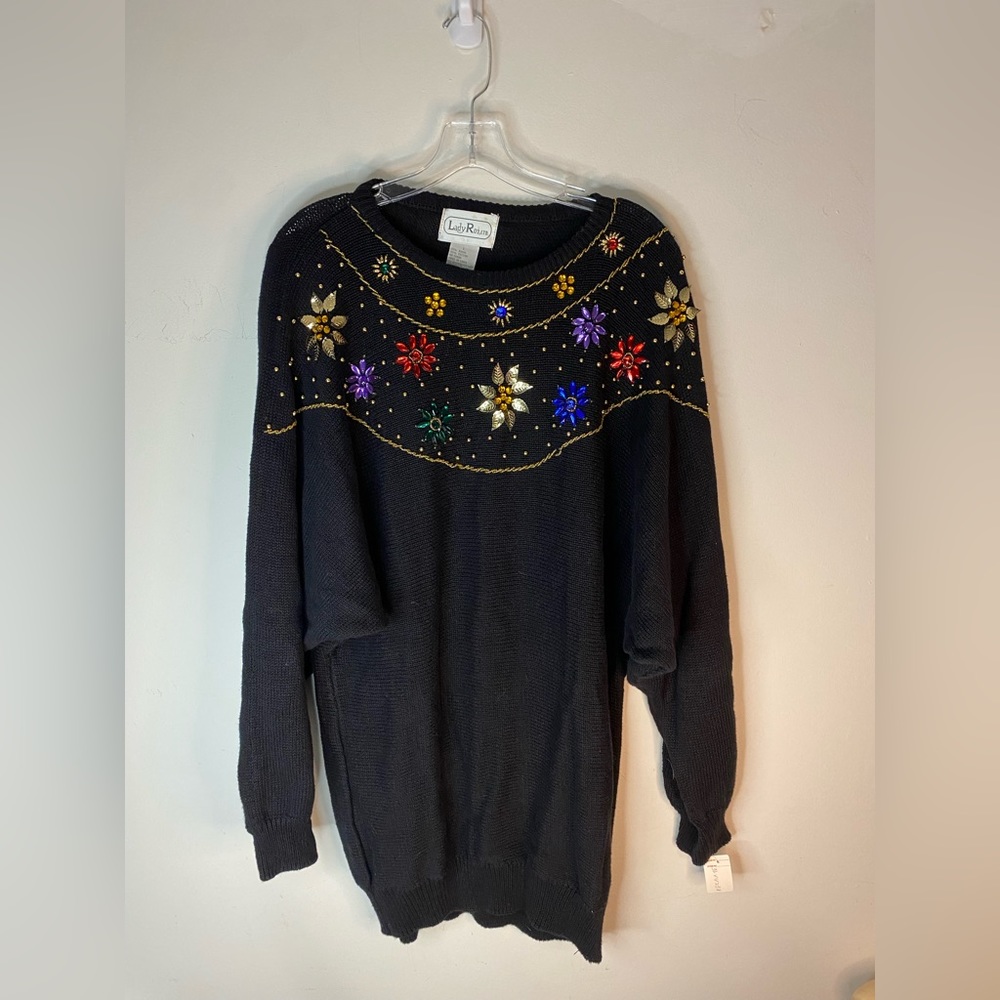 Vintage Lady Roi LTD 80’s Retro Black‎ Sequin Sweater.